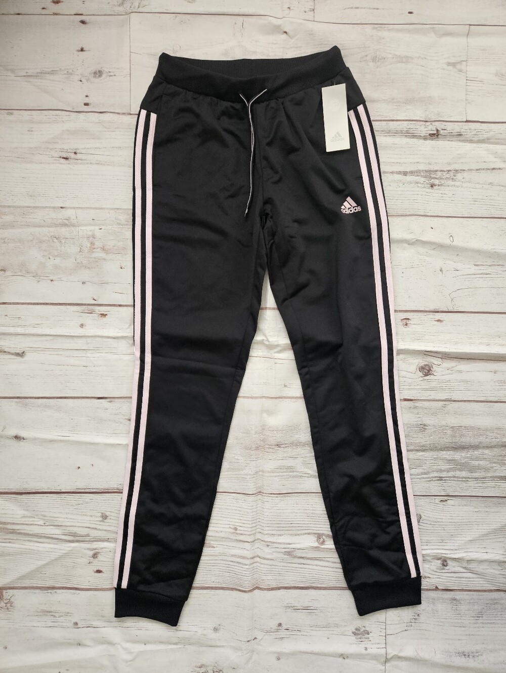 adidas Black Joggers with Light Pink Side Stripes